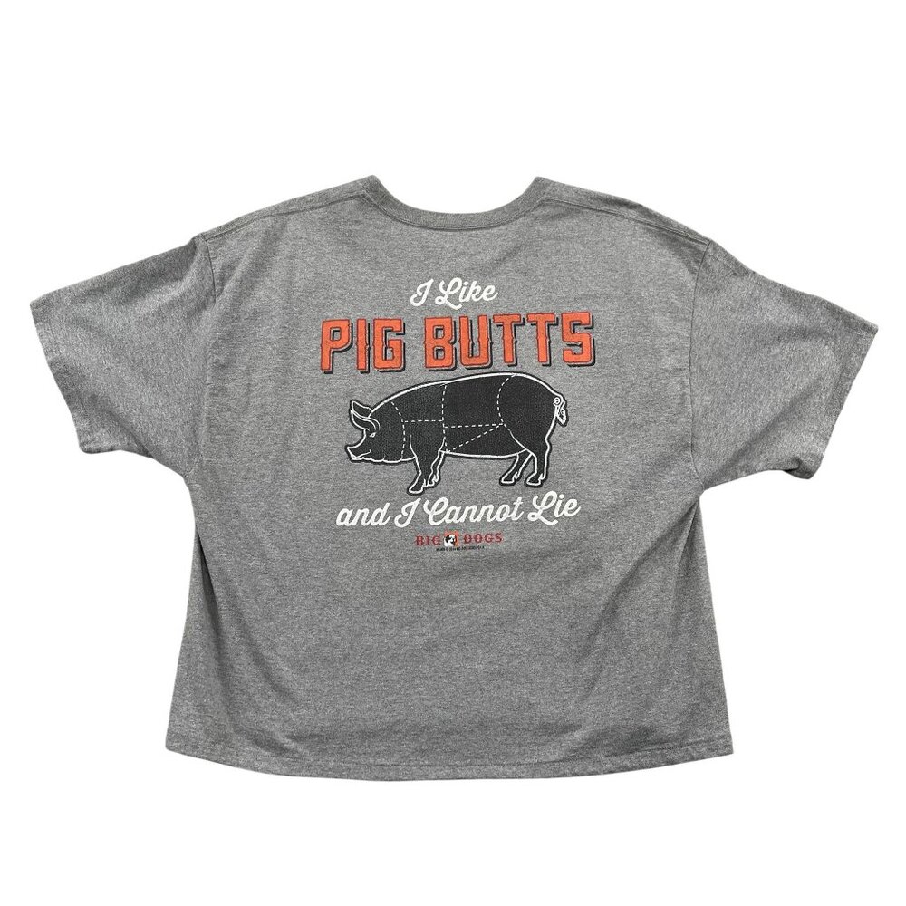 Big Dogs I Like Pig Butts T-Shirt Womens XL Grey Cropped Funny Tee Gift